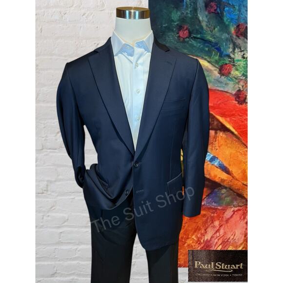 Paul Stuart Mens 42R Navy Blue Designer Luxury Blazer Jacket